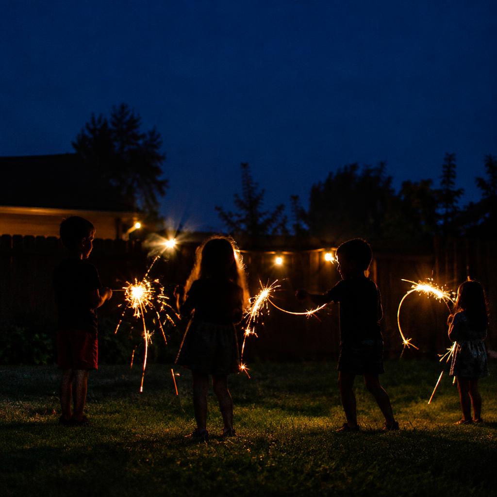 The cousins and their sparklers